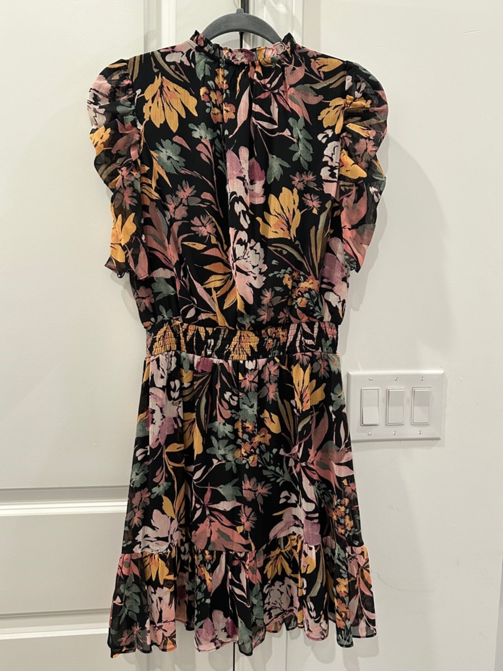 MSK Black Floral Ruffle Mini Dress